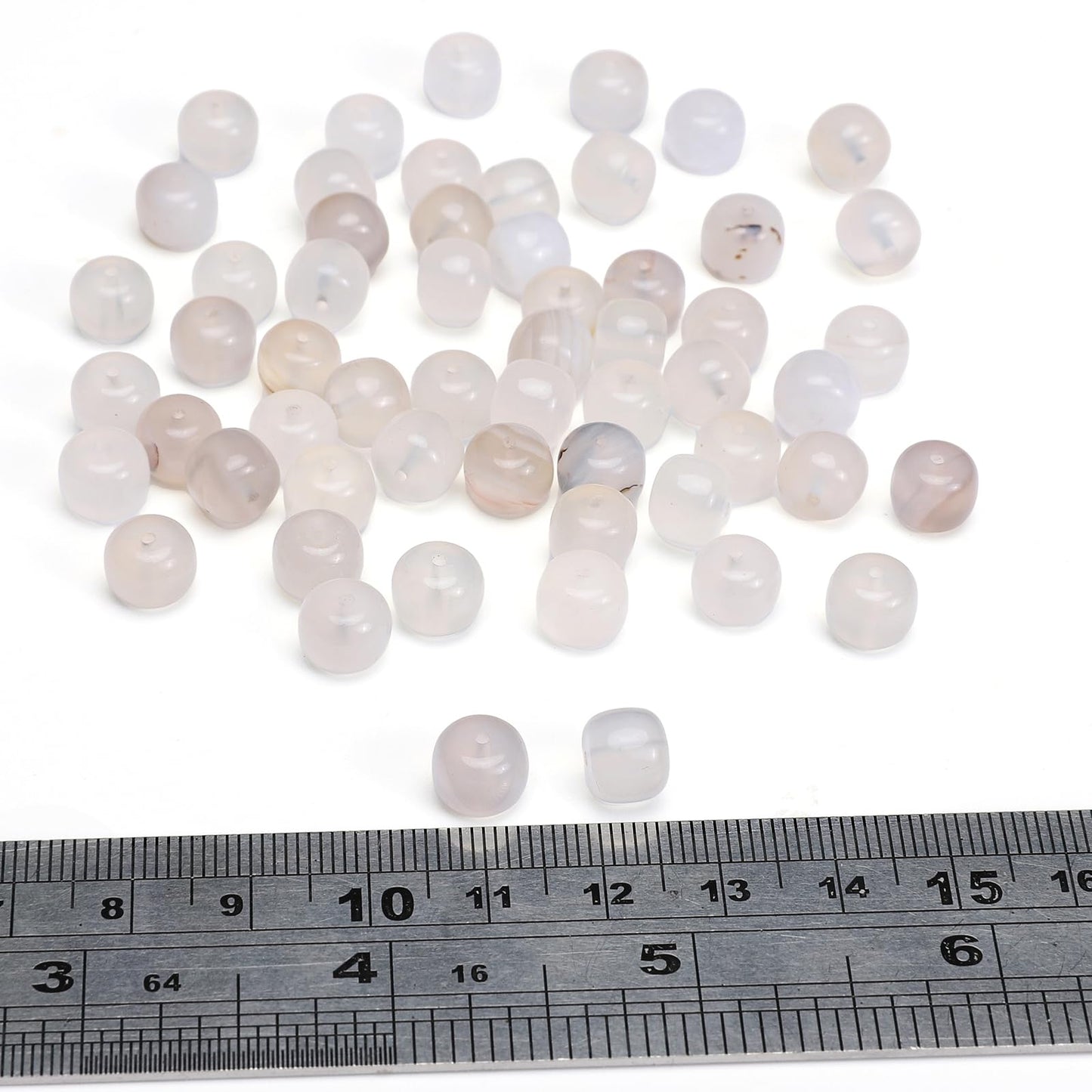 BEADIA Natural White Agate Flat Cut Round Drum Stone 8mmx7mm Loose Semi Gemstone Beads for Jewelry Making 38cm