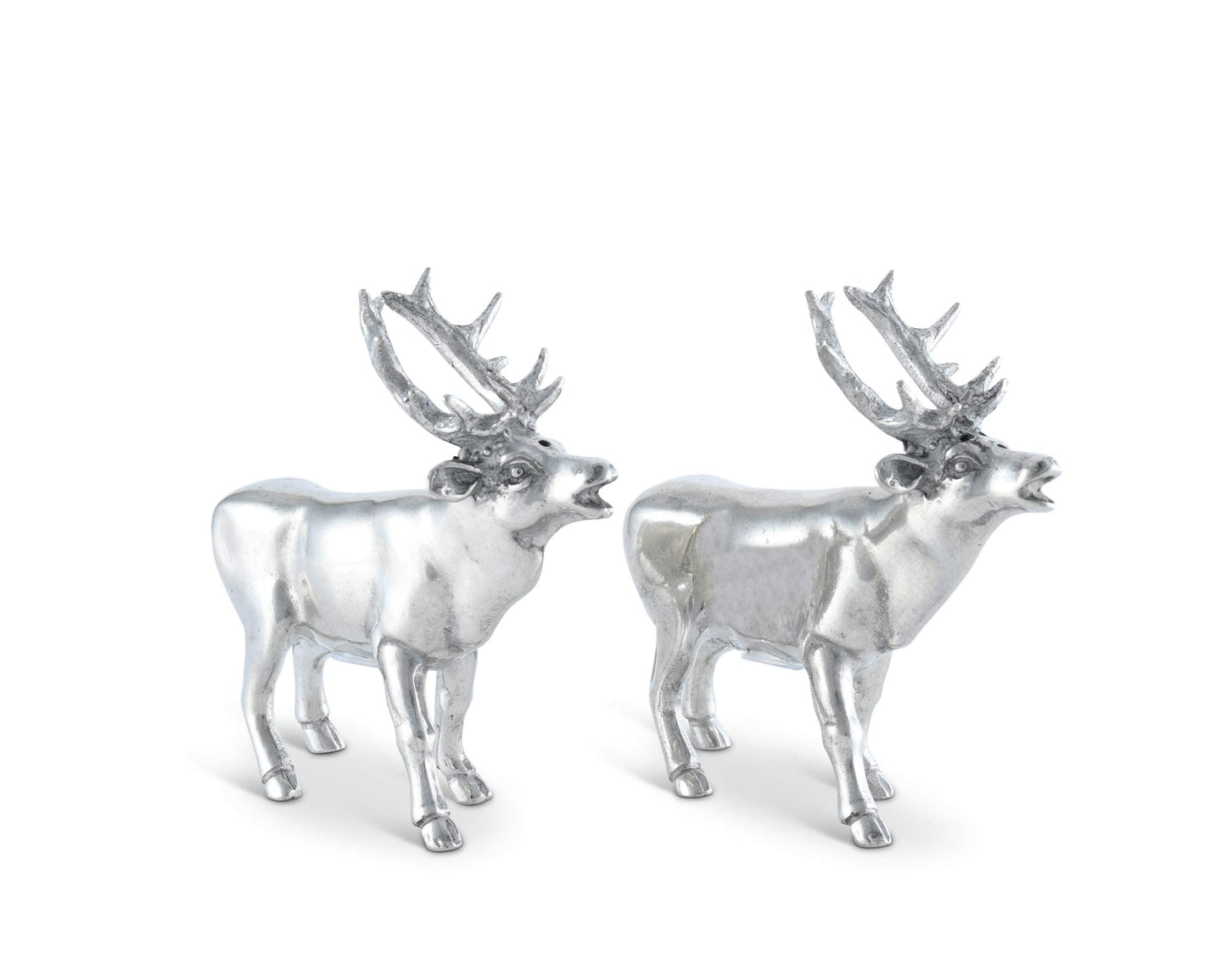 Vagabond House Pewter Deer/Elk Salt and Pepper Shakers Set Artisan Designer Handcrafted for Cabin Lodge Mountain Décor 4.5 inch Tall