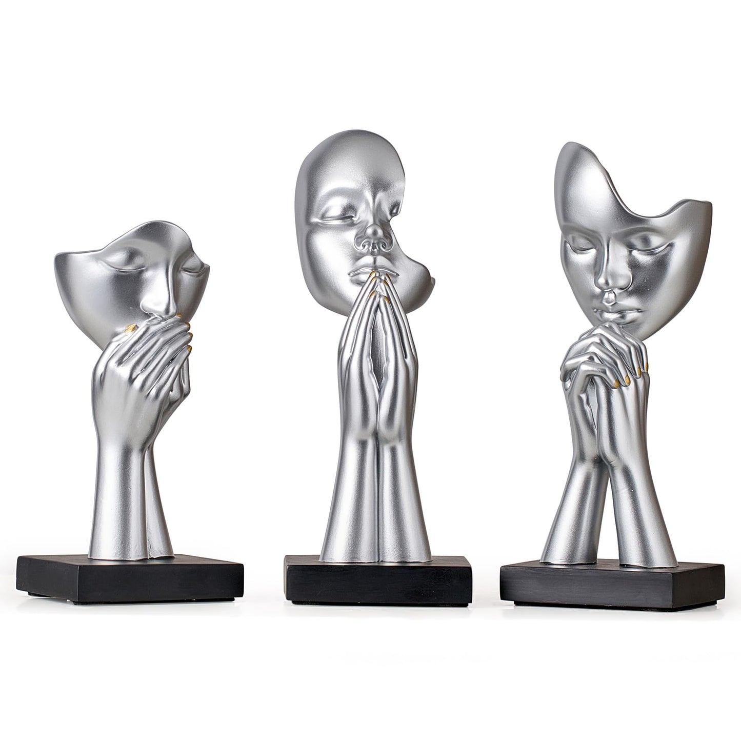 3 Pcs Silver Decor Prayer Statues, Modern Prayer of Peace Figurines Shelf Decor Accents, Abstract Art Sculpture Home Decorations for Living Room Bedroom Office Bookshelf Coffee Table, Gifts for Women