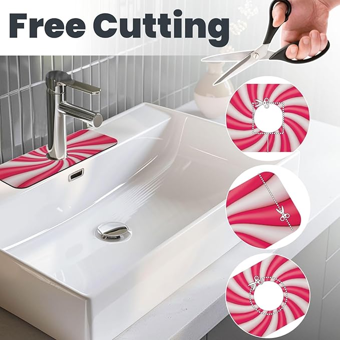 Christmas Lollipop Swirl Candy Sugar Red White Cute Kitchen Sink Splash Guard