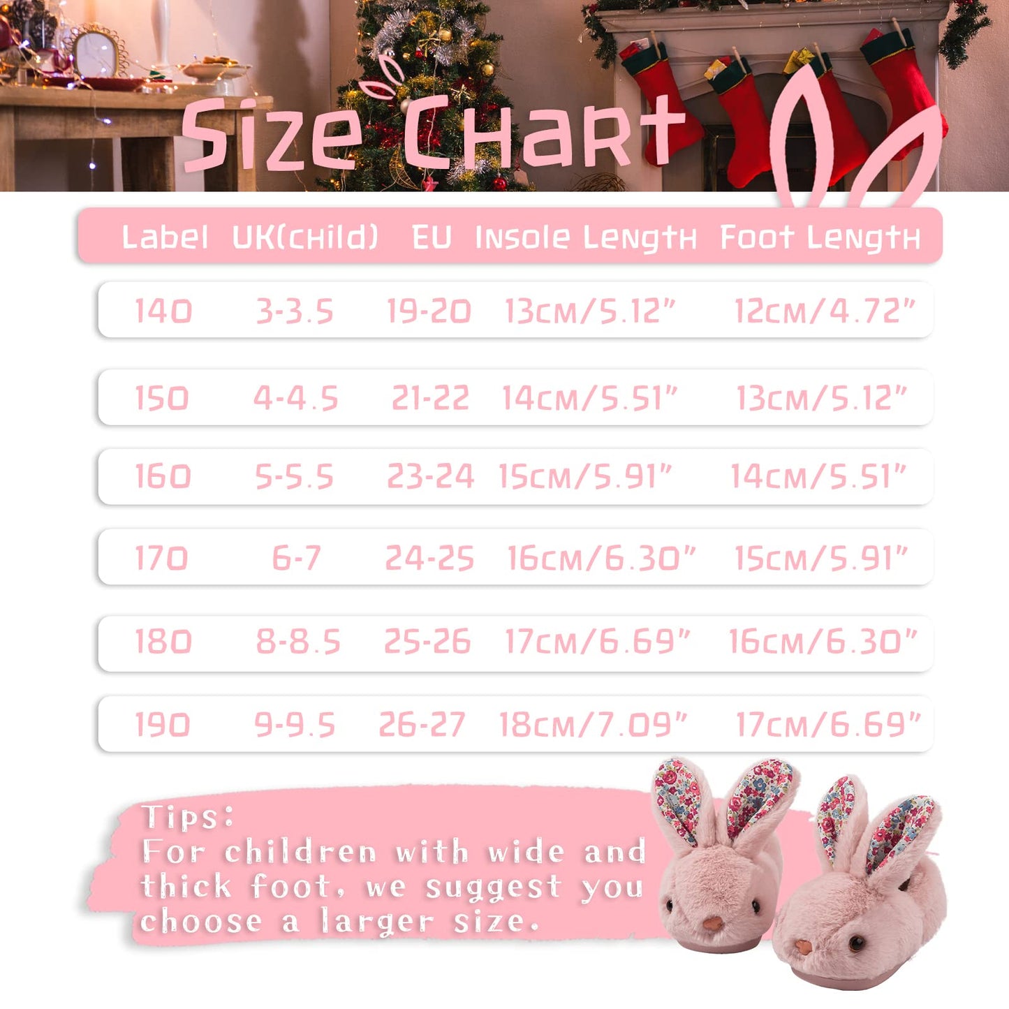 Hitopteu Kids Bunny Slippers - Cute Plush Winter Warm House Shoes Anti-Slip Rabbit Slippers for Toddler Boys & Girls Pink A 6-7 UK 24-25 EU 170