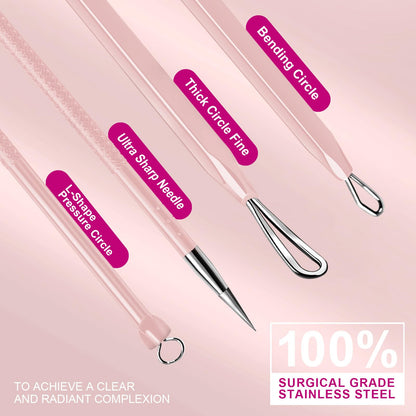 Teenitor Pimple Extractor Acne Treatment Tool Surgical Grade Blackhead Comedone Removal 2-in-1 Popper Tool for Face Nose Blackhead Extractor Tool Silver