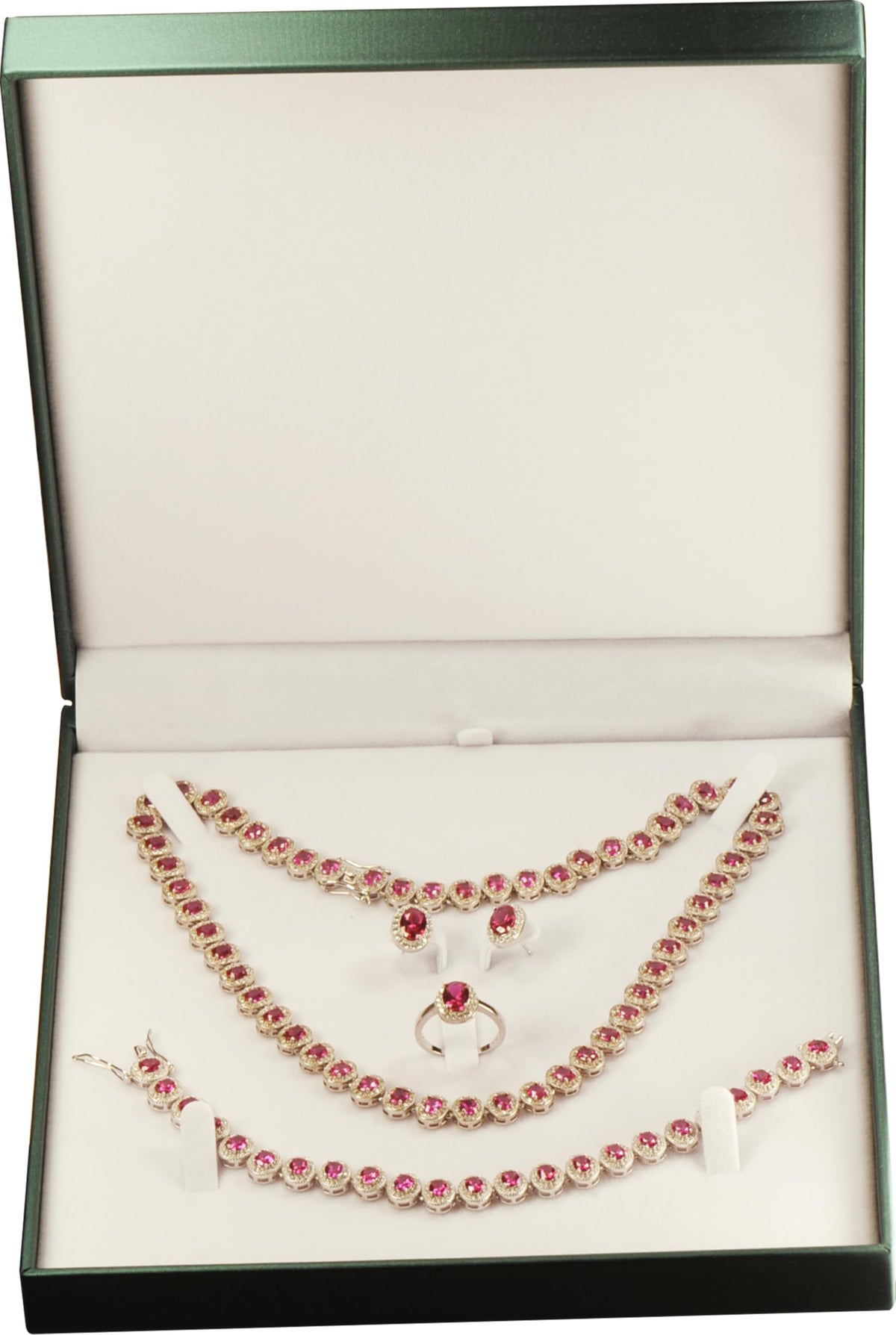 The Jewellery Pak Green Color Extra Large Necklace Ring Earrings Bracelet Sets Gift Box Luxury Soft Touch PU Leather Material Big Necklace Storage Box Size 7.5"(W)*7.5〞(D)*1.57〞(H)