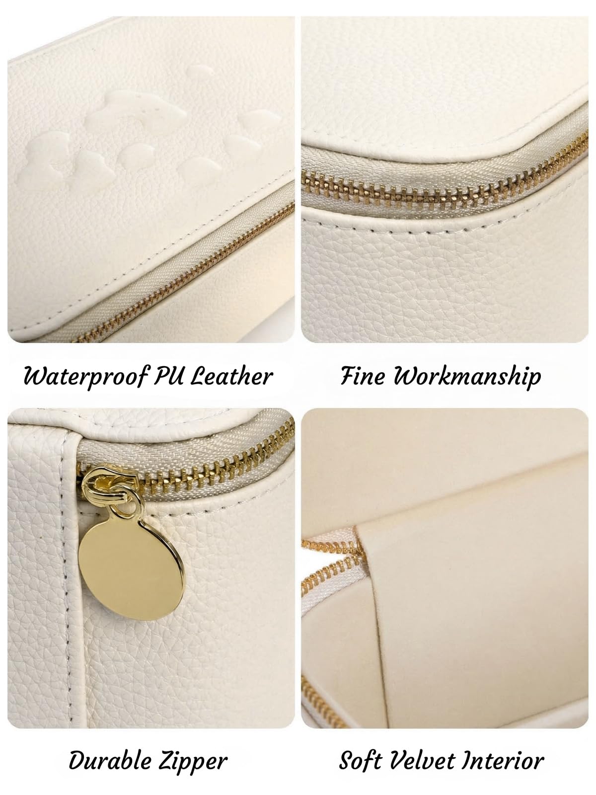 Hacaroa Travel Jewelry Case with 12 Velvet Pouches, Jewelry Storage Organizer Box PU Leather, Clear Window Small Bags Wedding Gifts for Earrings, Necklaces, Bracelets, Rings, Women, Girls, Cream White