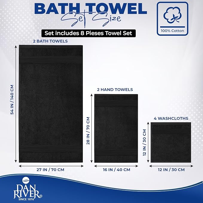 DAN RIVER 8 PC Luxury Bath Towels