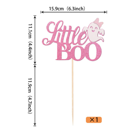 1 Pack Little Boo Halloween Cake Topper Glitter Happy Boo Day Ghost Cake Pick Baby Shower Birthday Happy Halloween Party Cupcake Decoration Supplies Pink