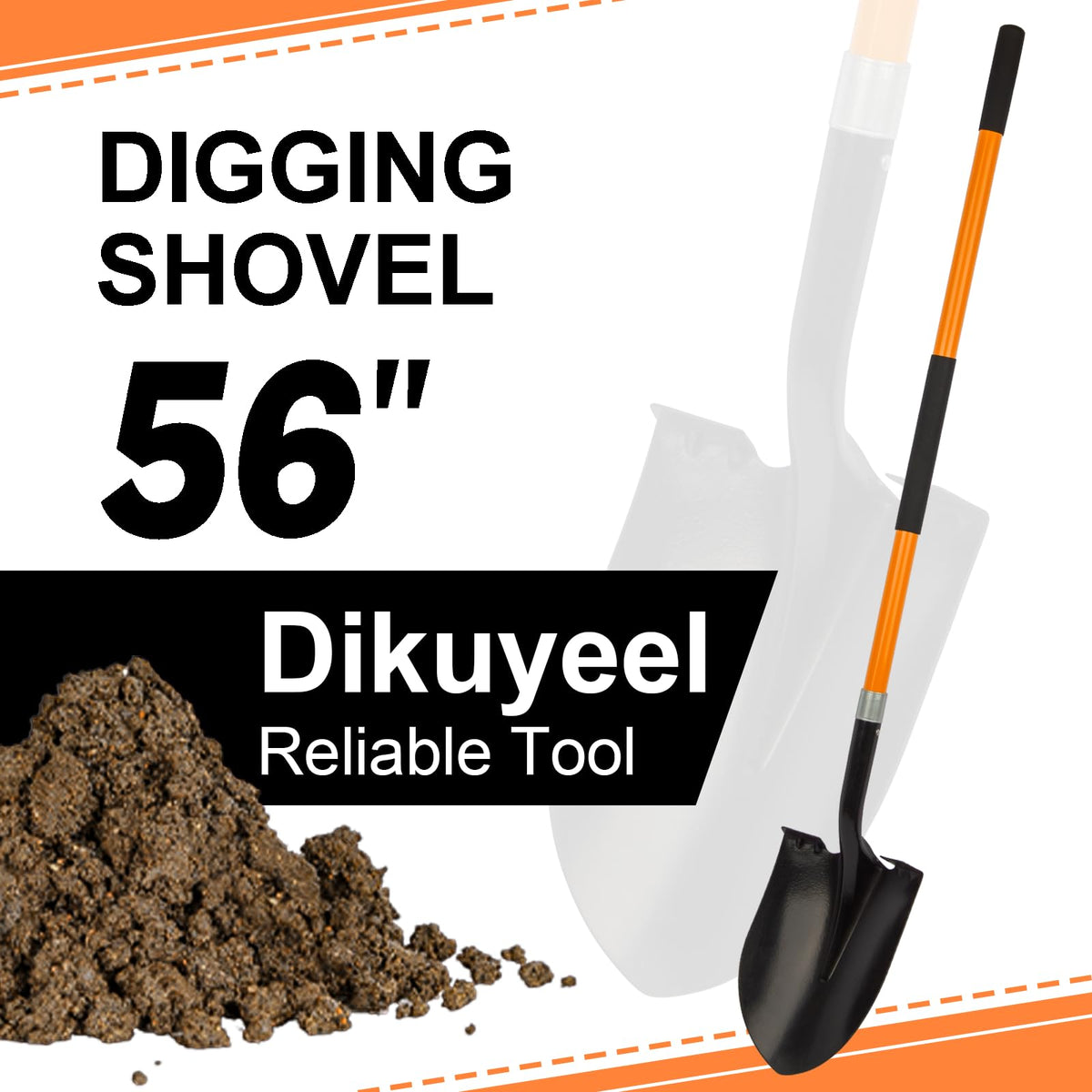 Dikuyeel Shovel for Digging Heavy Duty Metal Shovel with Fiberglass Handle, 56 Inches