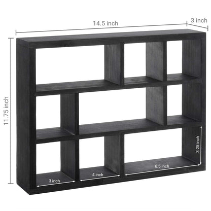 MyGift 9 Compartment Vintage Solid Wood Shadow Box, Wall Mountable Curio Display Case, Freestanding or Floating Shelf for Collectible Figurines, Succulents (Matte Black)