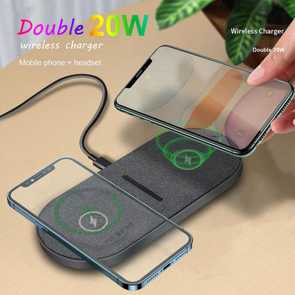Dual 20W Wireless Charger for Multiple Devices, 40W Fast Wireless Charging Pad/Mat for Apple iPhone, AirPods, for Samsung Galaxy, Google Pixel