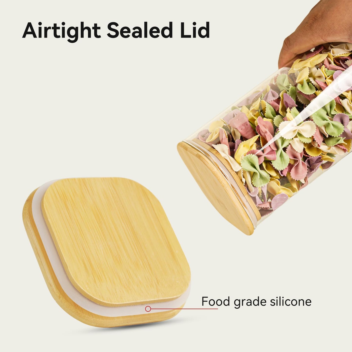 Glass Spaghetti Pasta Storage Container - 3 Pack 2.5 QT Airtight Food Storage Jar Set with Bamboo Lid Labels -Tall Square Kitchen Pantry Canister Organizers for Noodle Cookies Flour Cereal Coffee Bean