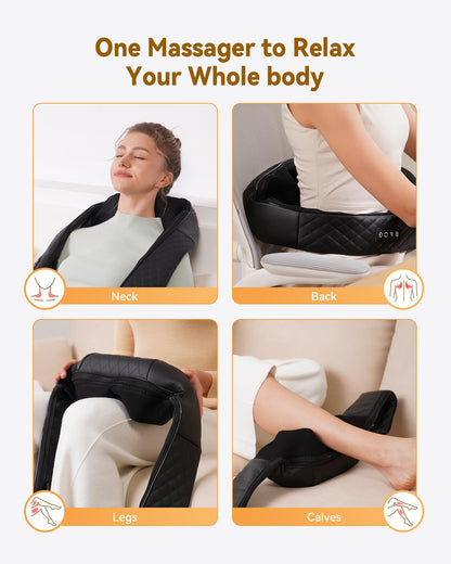 Shiatsu Neck and Back Massager with Heat, Neck and Shoulder Massager, 4D Deep Tissue Kneading Massage for Leg, Full Body Muscle Pain Relief, Ergonomic Design, Ideal Gifts for Women Men, Not Cordless