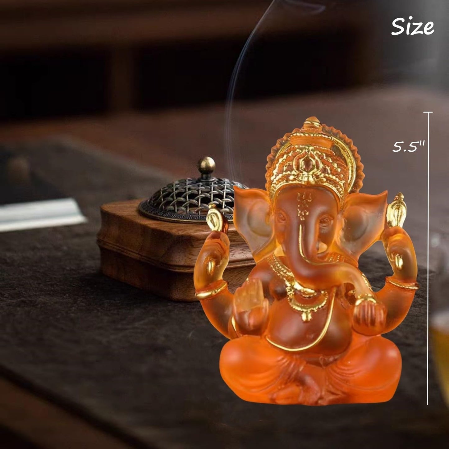 Yahu Lando Indian God Lord Ganesha Statue,Orange Lmitation Glass Hindu Elephant Statue Ganpati Idol Buddha Sculptures,Hindu Gift,Home Temple Mandir Meditation Yoga Room Decor 5.5"