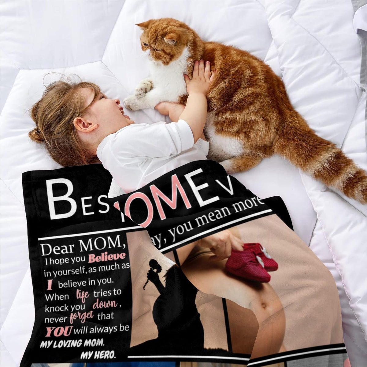 LGNAZIO Custom Blanket with Photo, Make a Personalized Mothers Day Blanket Gifts for Mom Her, Customizable Memories Souvenir Throw Blankets with Pictures for Best Mom Ever, 7 Collage Made in USA