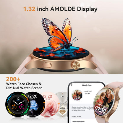 aeac Smart Watch for Women, 1.32'' AMOLED Ultra-Clear Screen Activity Trackers with Heart Rate/Sleep/SpO2 Monitor, Smartwatch for iPhone/Samsung/Android, 110+ Sport Modes 3ATM Waterproof Fitness Watch