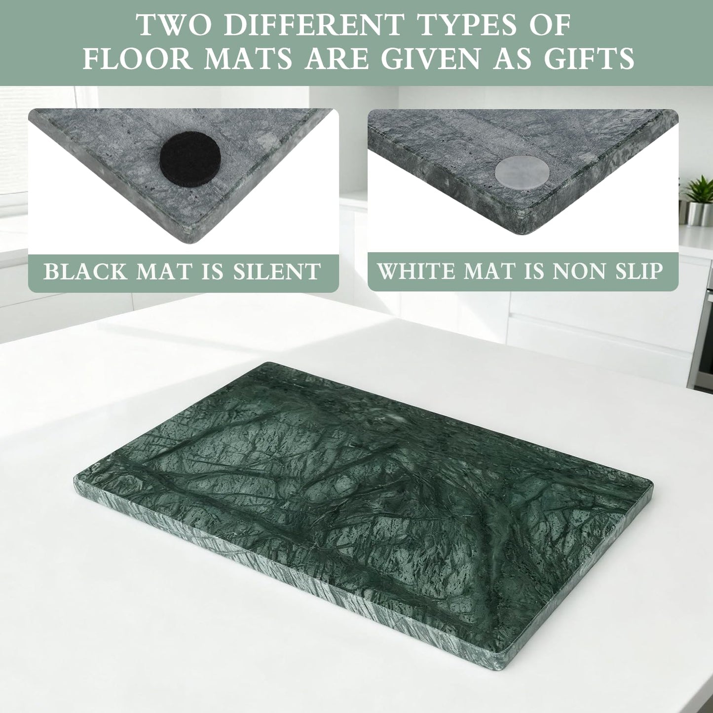 PracFit Marble Cutting Board for Kitchen- 12 * 8 Inch Handcrafted Marble Slab for Cheese, Charcuterie &Pastry & Deli – Non-Slip Feet,Rectangular Serving & Chopping Slab for Countertop(Green)