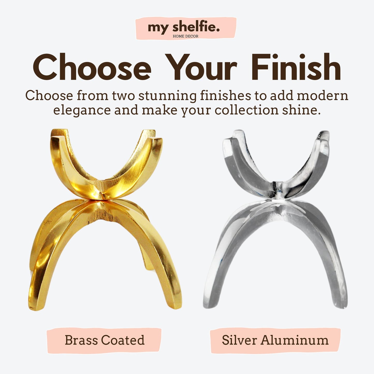 My Shelfie - Modern Brass-Coated Claw Rock Display Stand, Crystal Holder with Invertible Design, Crystal Display Holds Crystals From 2-3 Inches, Handmade Aluminum Rock Stands for Display, Small