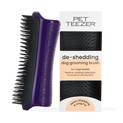 Tangle Teezer | Pet Teezer | Dual-Tier De-Shedding & Grooming Brush for Dogs | Gentle Polymer Teeth | Ideal for Double-Coated Breeds | Ergonomic & Easy Clean | Purple & Grey
