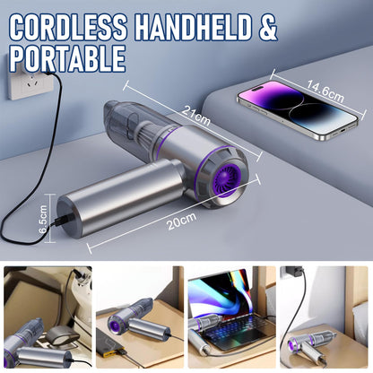 houscly Car Vacuum Portable Cordless 20000PA High Power 4-in-1 Compressed Air Duster & Air Blower & Pump Hand Held Vacuum with Brushless Motor for Car, Home, Office,Camping Ideal Gifts for Men & Women