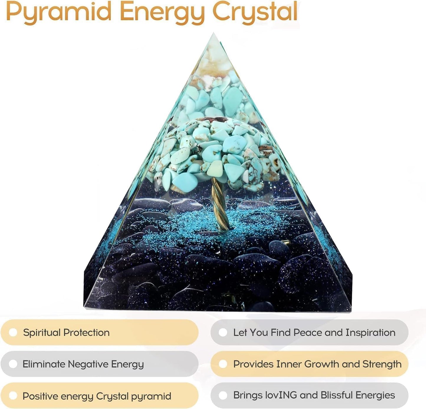 Handmade 2.36inch Tree of Life Crystal Pyramid Turquoise&Blue Sandstone Quartz Healing Crystal for Reduce Stres Meditation Protection, Decoration,Gifts