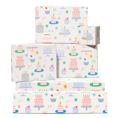 CENTRAL 23 Birthday Wrapping Paper For Women - 6 Sheets Of Girly Gift Wrap For Her - Birthday Cakes Confetti - For Mom Wife Sister Niece Cousin - Recyclable