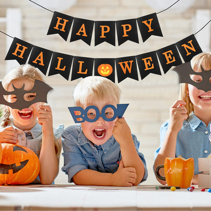 MiniRed Halloween Banner, Happy Bunting Banner with Pumpkin Sign, Halloween Party Decorations Supplies