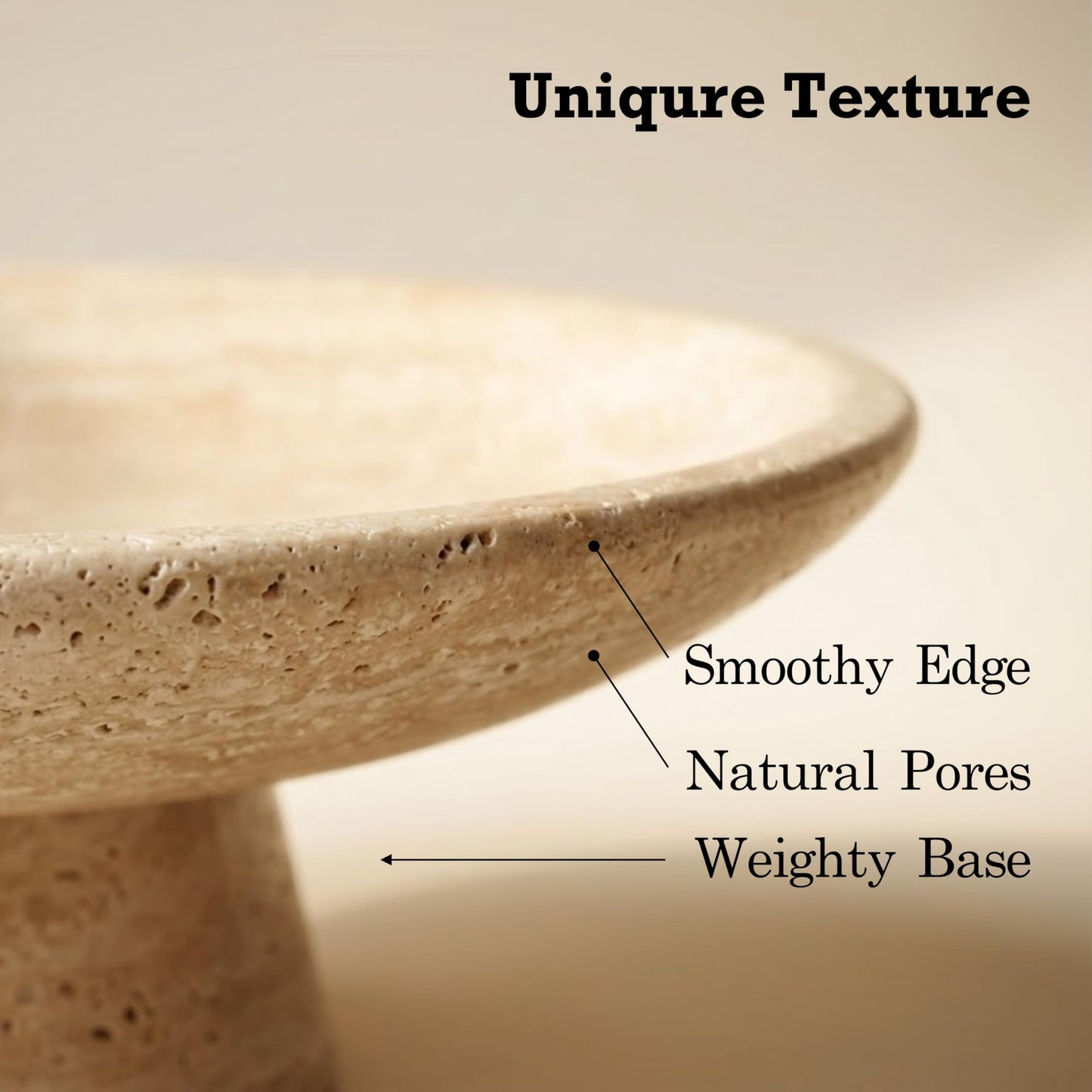 BekPooQ Travertine Fruit Bowl for Kitchen Counter, 10.2" Large Decorative Pedestal Stone Bowl, Natural Marble Centerpiece Bowl for Dining Table, Modern Organic Kitchen & Home Decor