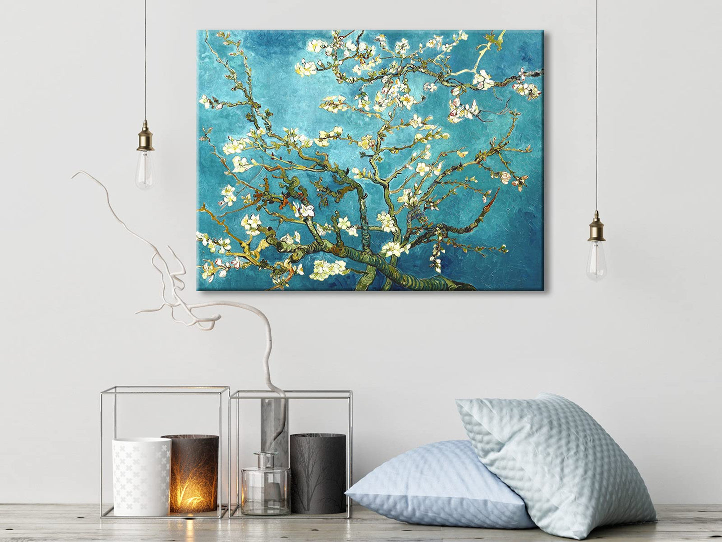 Wieco Art Framed Wall Art Canvas Prints of Almond Blossom by Vincent Van Gogh Paintings Reproduction Abstract Artwork for Wall Decor Golden Frame
