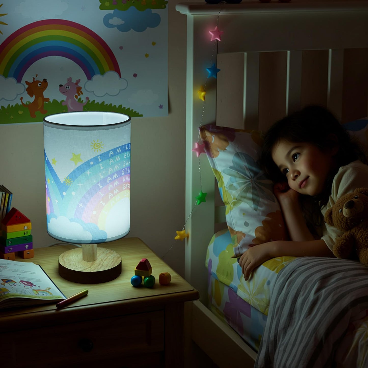 Bold Bison Rainbow Christmas Desk Lamp, 3 Light Modes, USB Powered, for Bedroom, Calming Corner Decor, Cozy Center, Book Center and Supplies, 10 Inch Height