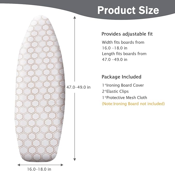 SheeChung Ironing Board Cover and Pad 18"x49", Wide Ironing Board Cover