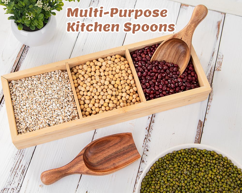 Decent Vrvege Big Coffee Scoop Shovel, 2pcs Large Ground Coffee Scoop, Wooden Bean Salt Spoons, Wood Serving Spoons for Beans Powder Sugar from Big Jars Canisters, Multifunctional Kitchen Scoop
