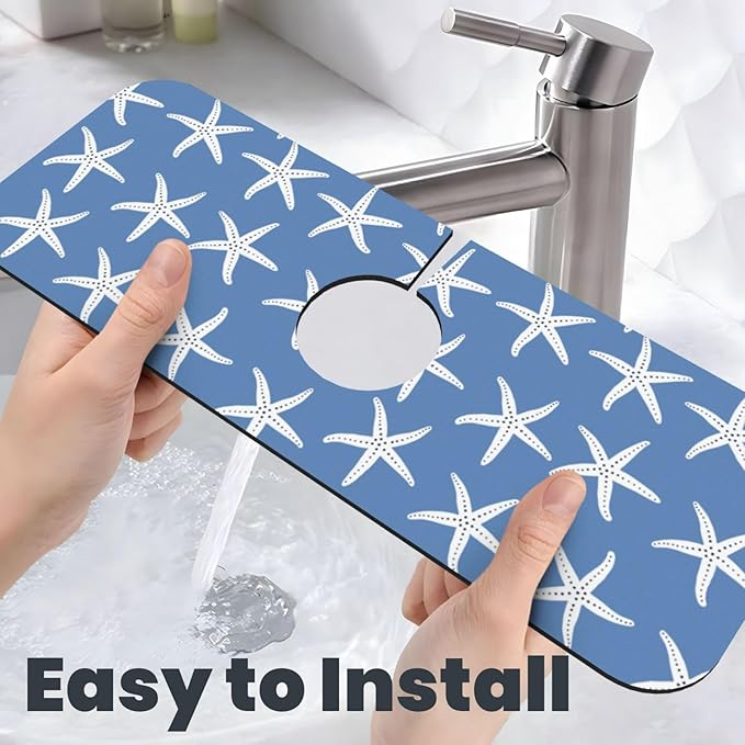 Blue Starfish Abstract Coastal Beach Nautical Ocean Kitchen Sink Splash Guard