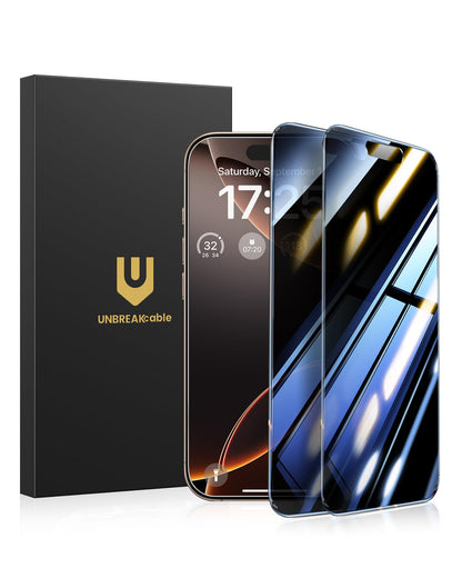 UNBREAKcable Privacy Screen Protector for iPhone 14/ iPhone 13/13 Pro, Tempered Glass [True 28°Anti Spy] [9H Hardness] [Case Friendly] Private Protector for iPhone 6.1" - 2 Pack