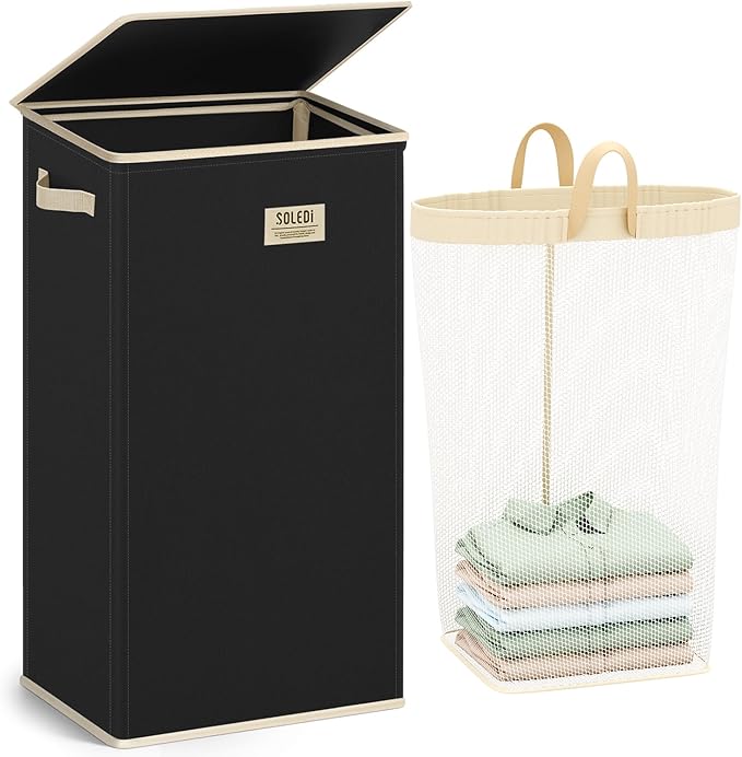 SOLEDI Laundry Hamper with Lid 100L Large & Tall Collapsible Laundry Basket