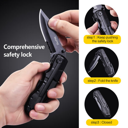 Multitool Pocket Knife for Men, Tactical Folding Multi Tool, Multipurpose Utility Plier Set, Camping, Survival, Hiking Gear, Screwdriver Kit, Mens Gifts Idea