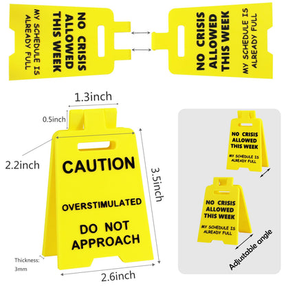 4 Pcs Caution Overstimulated Desk Signs, 3D Printed Funny Office Décor Sign Desk Warning Sign Office Gifts for Bosses Employees Colleagues