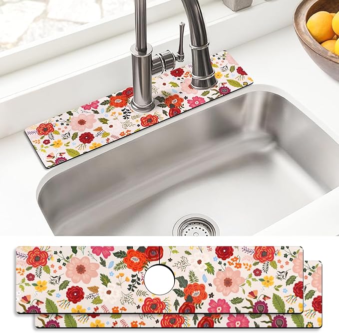 Sink Faucet Absorbing Mat, 2 Pack Drying Mat Around Faucet Sink Splash Guard