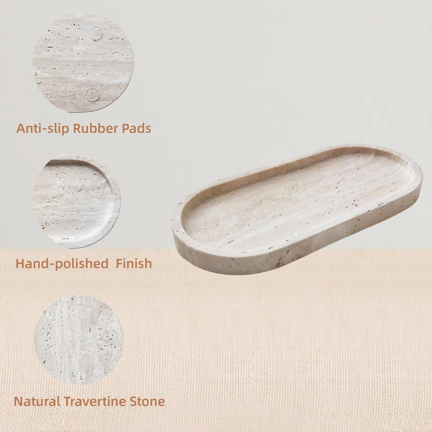 GEOONA Oval Travertine Tray 4.8 in x 9.8 in for Bathroom Dresser Countertop Organizer, Natural Marble Vanity Tray for Perfume, Candles, Ring, Decorative Jewelry Dish