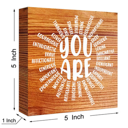 Inspirational Wood Box Sign You Are Sun Wooden Block Signs Motivational Quote Desk Décor for Home Office Bedroom Table Décor-Rustic Positive Desk Decor