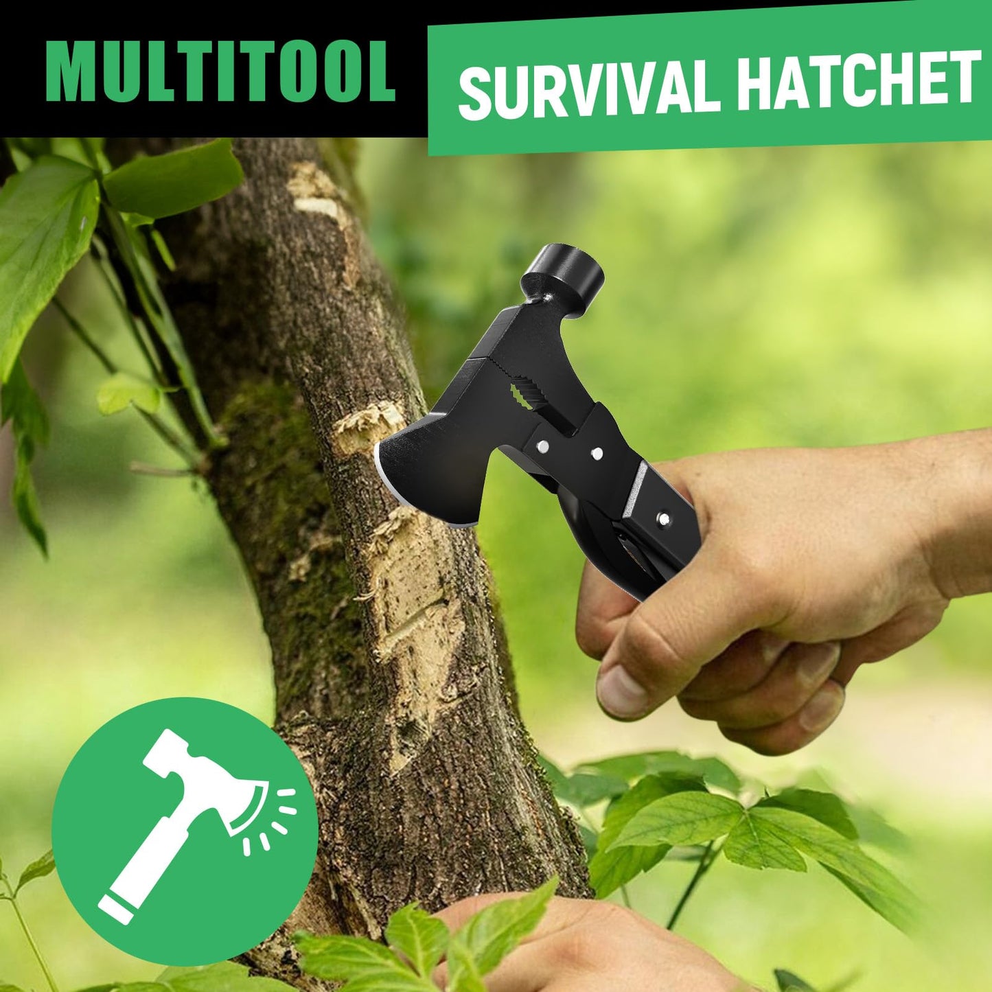 DETDLIB 15-in-1 Multitool Axe Hatchet, Birthday Gifts for Men, Essential for Camping, Hiking, Cool Gadget, Gifts for Men. Women, Dad, Him, Husband, Father, Mechanic, Boyfriend, Black
