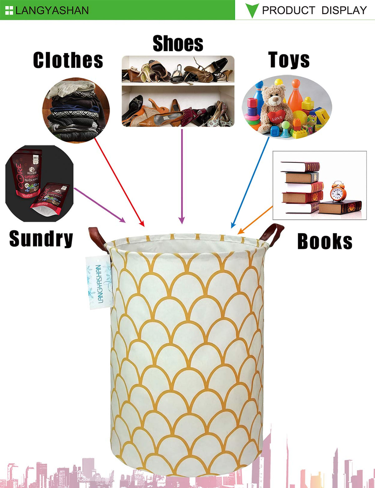 LANGYASHAN Laundry Hamper Collapsible Kids Storage Basket Waterproof Fabric Toy Clothes Organizer Bin for Children Bedroom Bathroom (Gold egg)
