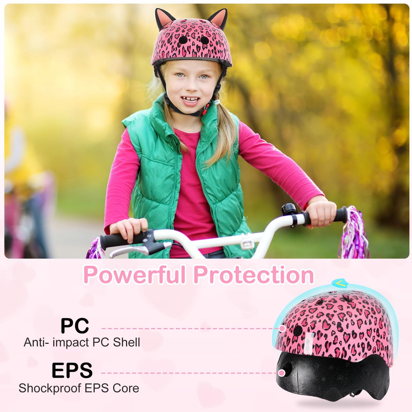 Helmet for Kids 8-14, Adjustable Kids Bike Helmet with DIY Cat Ears for Girls Youth for Skateboard Scooter Cycling Roller Skating, Pink