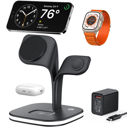 EXW Wireless Charging Station for Magsafe Charger,Charging Station for Multiple Devices,Wireless Charger for iPhone 17 Air 16 15 14 13 12,Apple Watch,AirPods with LED(Black)
