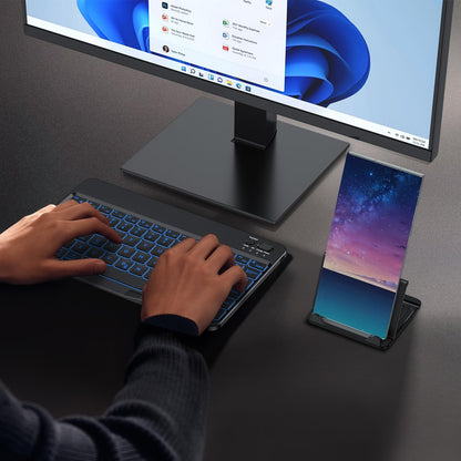 OMOTON Bluetooth Keyboard for Tablet/Android/Windows/iOS, with 7 Colors Backlight Rechargeable Wireless Mini Keyboard for Galaxy Tab A9+/A9+ Plus/S9/S9 Plus/S9 FE, Black