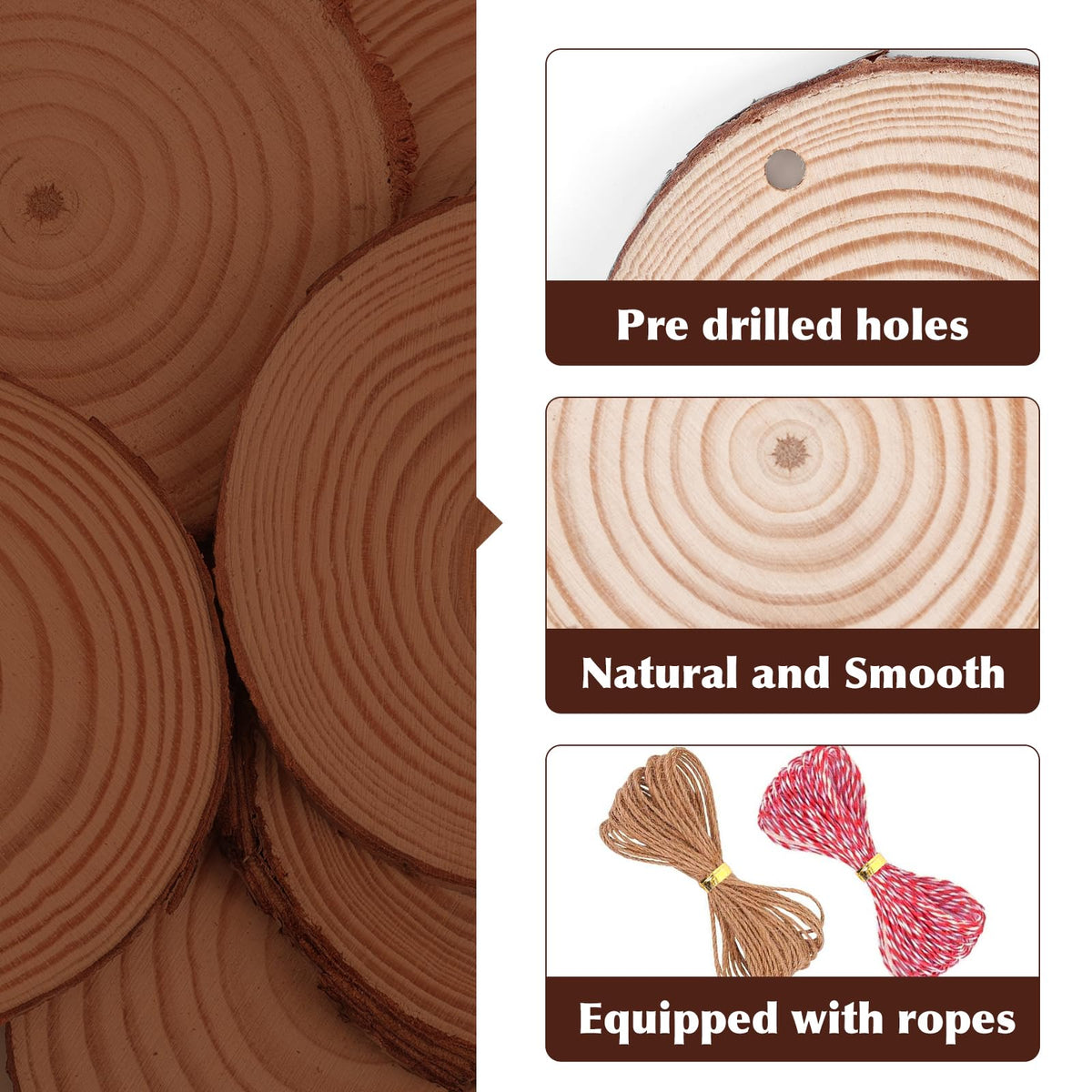 36 Pack Nature Wood Slices for Crafts,3.1-3.5In Unfinished Natural Wood Rounds.Wood Circles Predrilled with Hole and 20m Rope for Wooden Craft Supplies,Painting,Wooden Ornaments,DIY Gifts