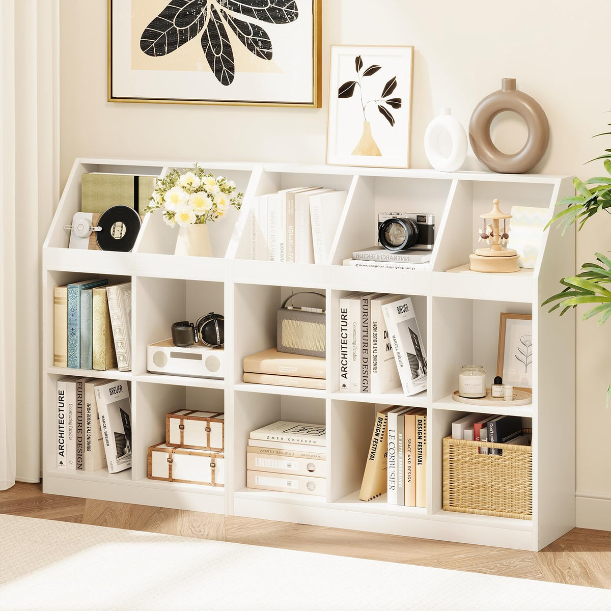 NELYE 6-Cube Wooden Storage Bookcase - 11-Inch Open Shelf Cabinet, Simple Modern Bookshelf Organizer for Home Office, Living Room, White