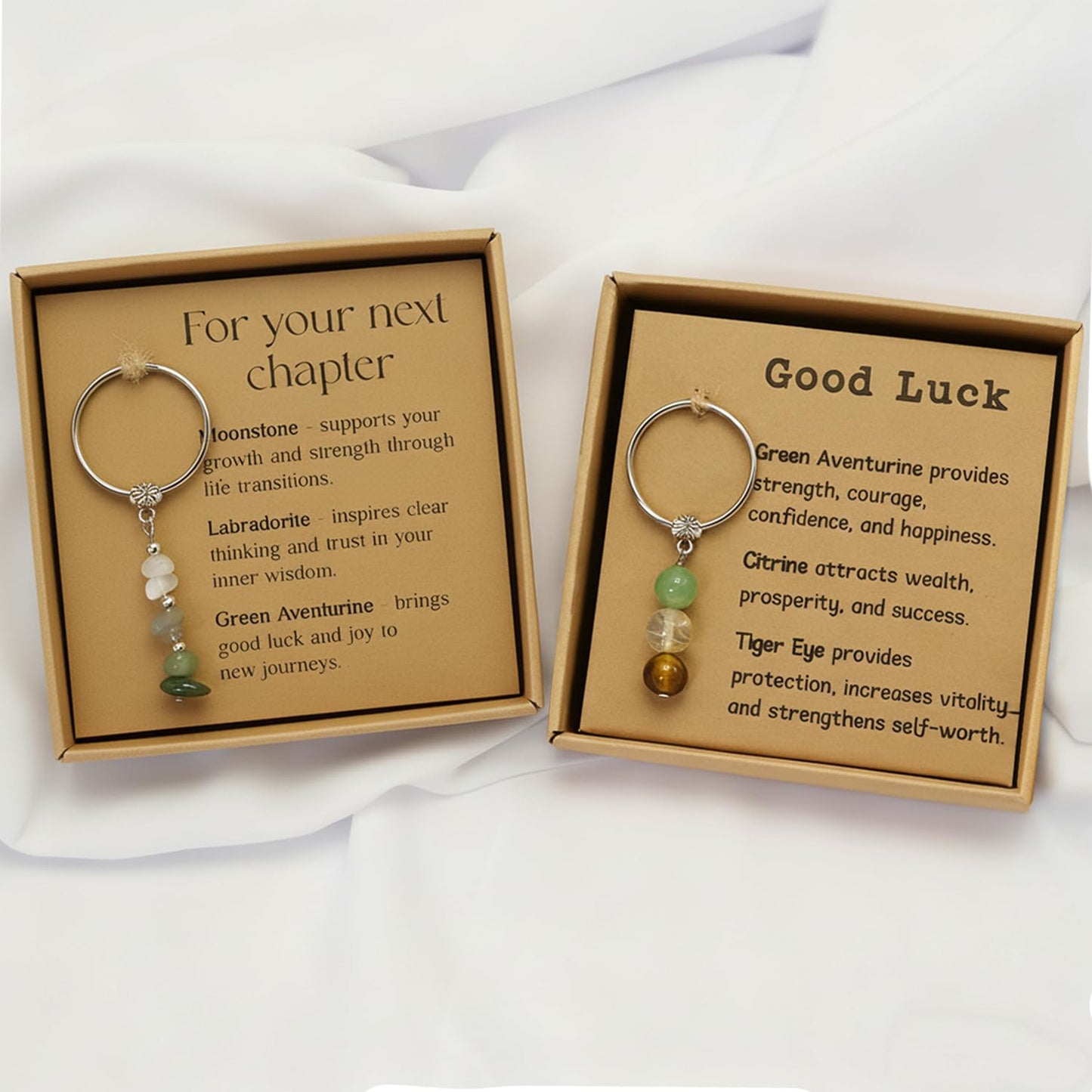 4 PCS Crystal Keychain Gifts for Women – Healing Crystals Key Chain Set for Coworker, Teacher, Friend | Farewell, Retirement, New Job, Good Luck, New Beginnings Gifts