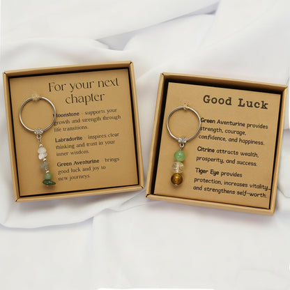 4 PCS Crystal Keychain Gifts for Women – Healing Crystals Key Chain Set for Coworker, Teacher, Friend | Farewell, Retirement, New Job, Good Luck, New Beginnings Gifts