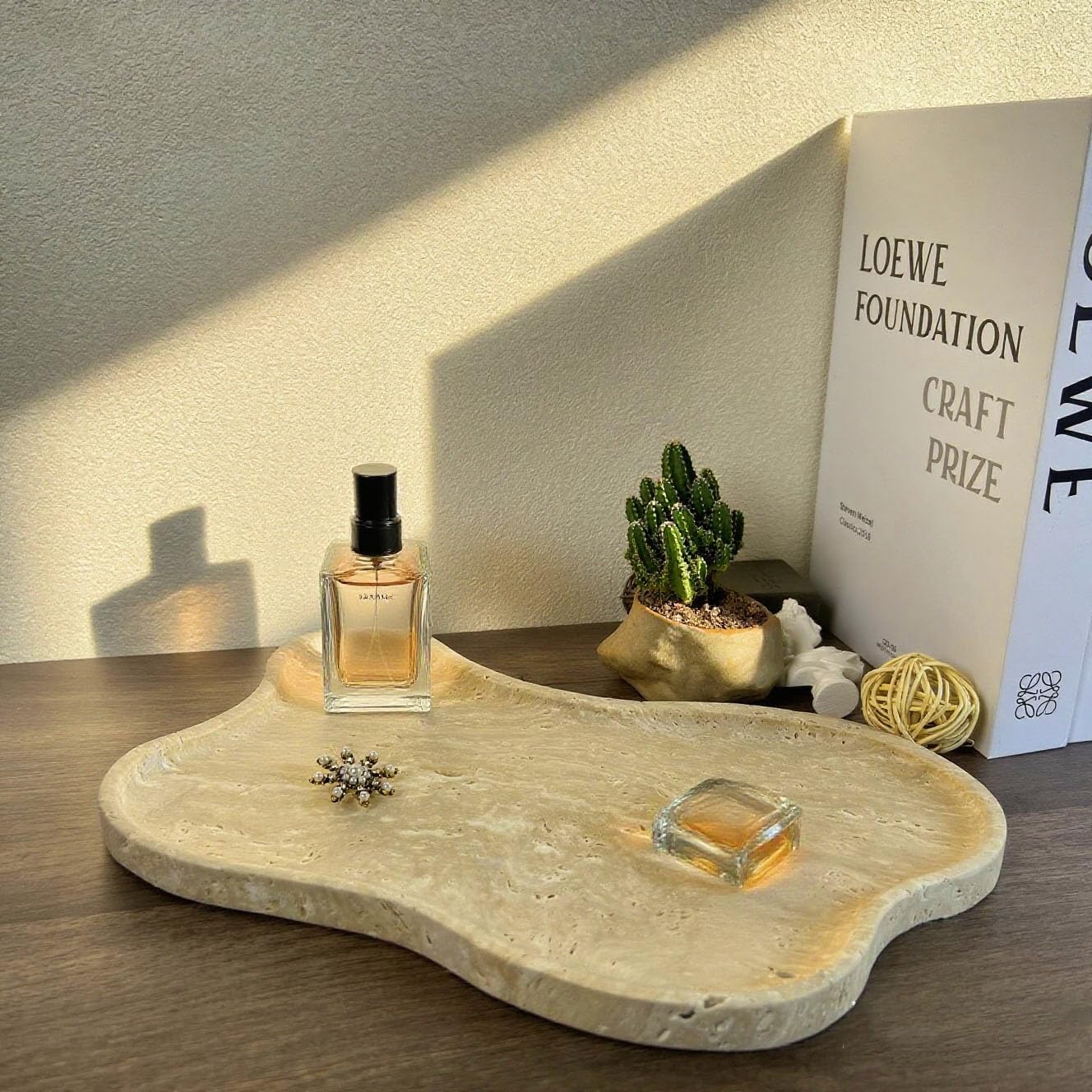 Cloud Shape 100% Natural Travertine Tray Luxury Travertine Vanity Organizer for Bathroom Kitchen Counter, Decorative Tray for Dresser Home Décor, 13.3x8.3x0.7 inches