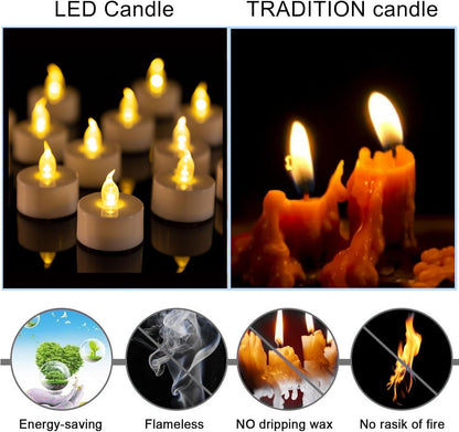 PUNPUBA LED Tea Lights Candles- 100Pack Flameless Candles Realistic and Bright Flickering Long Lasting 200Hours for Holiday Celebration,Party, Home Decoration WarmYellow,Battery Operated