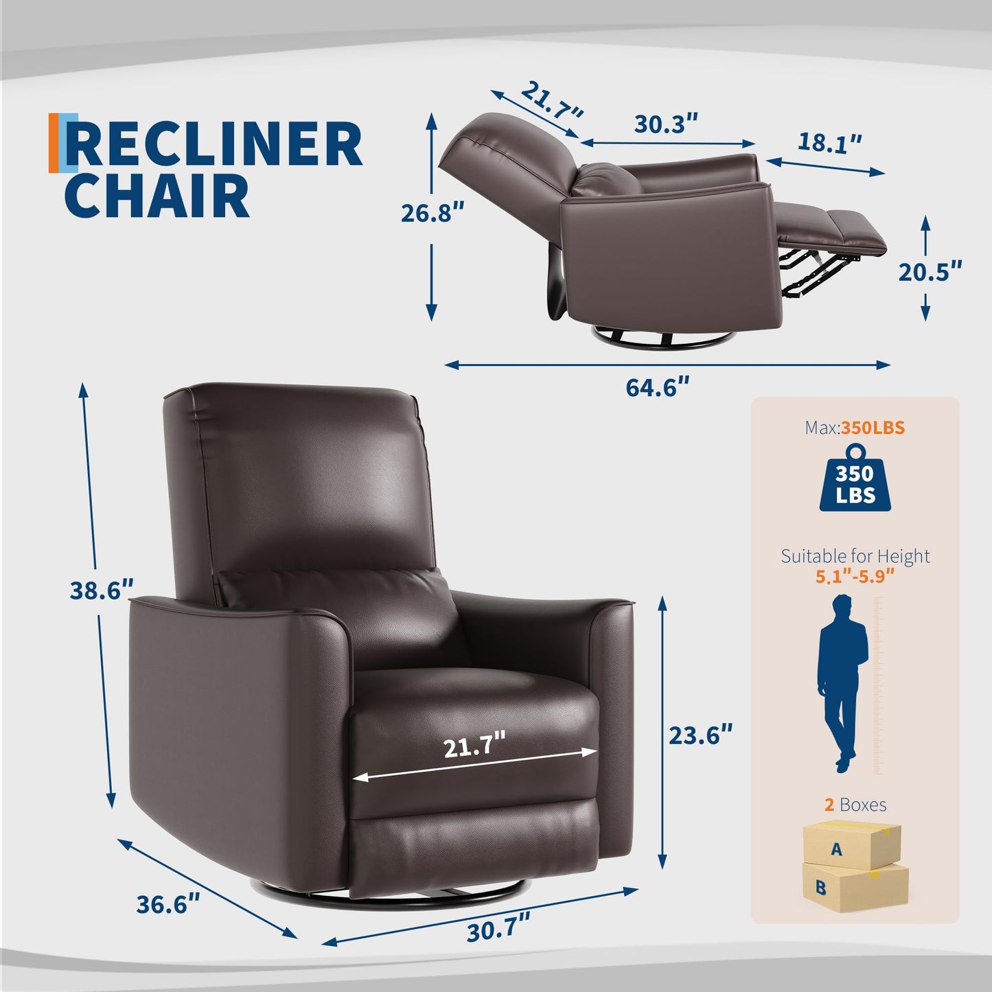 Garvee 360° Swivel Rocking Recliner Glider Chair – High-Back PU Leather Deep Seat Manual Recliner for Nursery, Living Room, Bedroom & Home Theater